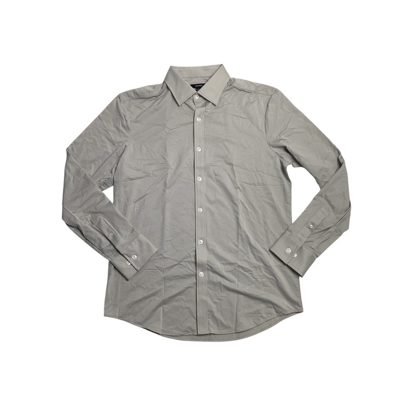 Alfani Mens Alfatech Yarn Dyed Long Sleeve Button Down Shirt Taupe Grey Small