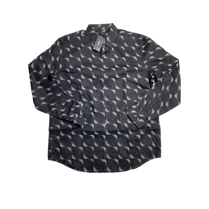 Alfani Mens Dot Wave Print Long Sleeve Button Down Shirt Black Large