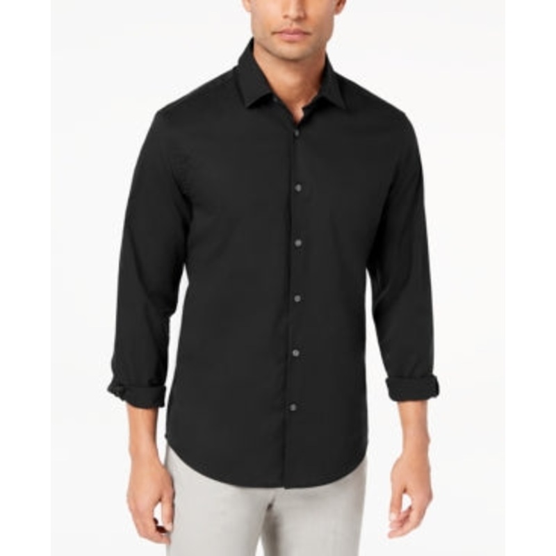 Alfani Mens Modern Fit Solid Button Down Shirt Black Large