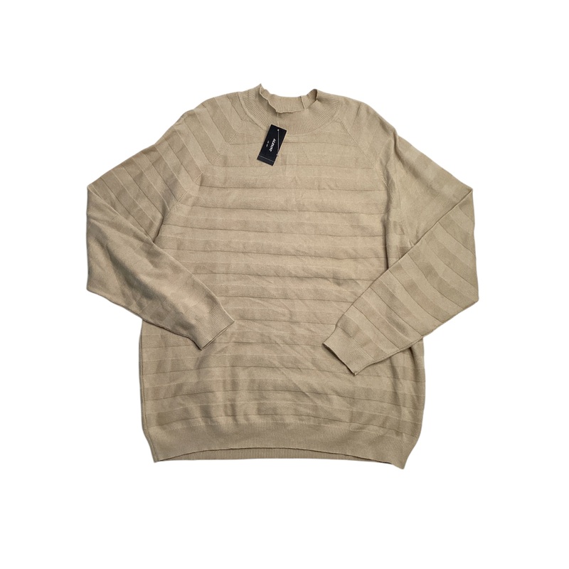 Alfani Mens Regular Fit Textured Stripe Twill Mock Neck Sweater Beige 2XL