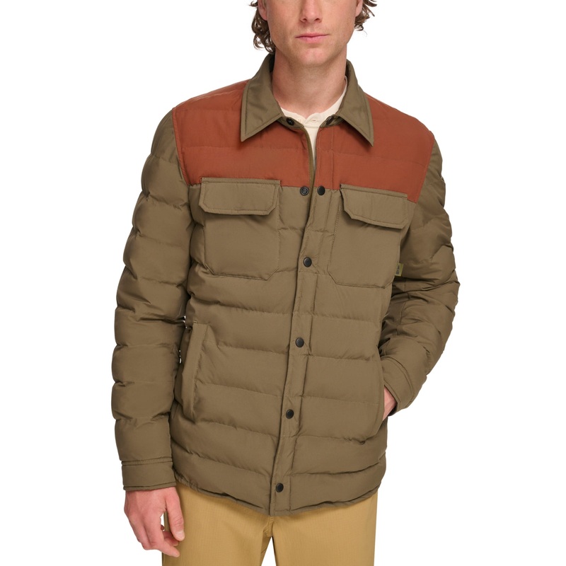 Bass Outdoor Mens Colorblocked Padded Shacket Jacket Coat Olive Green Small