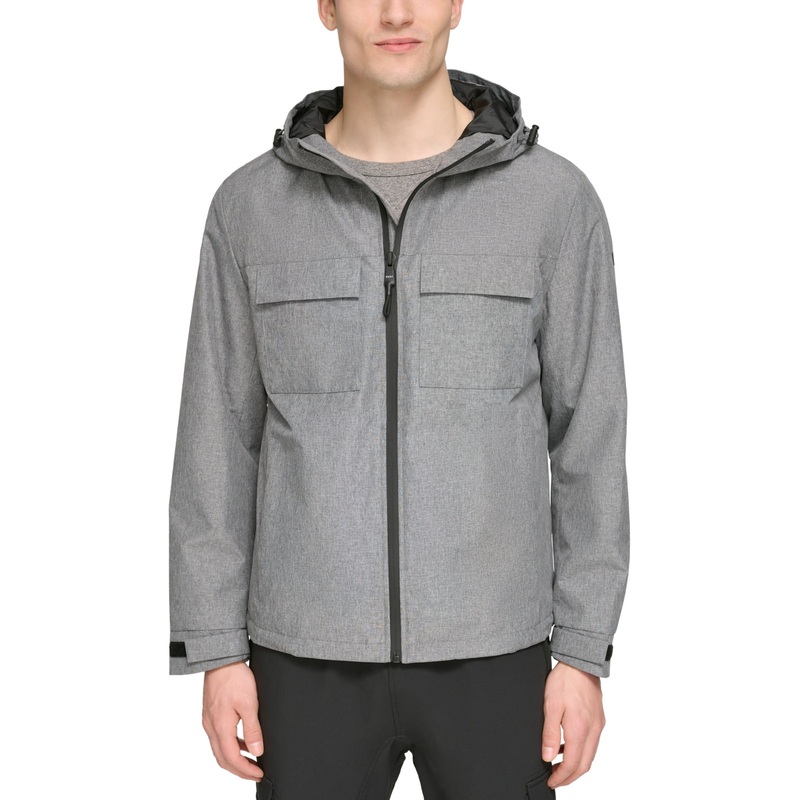 DKNY Men's Flex Tech Hooded Rain Slicker Grey 2XL