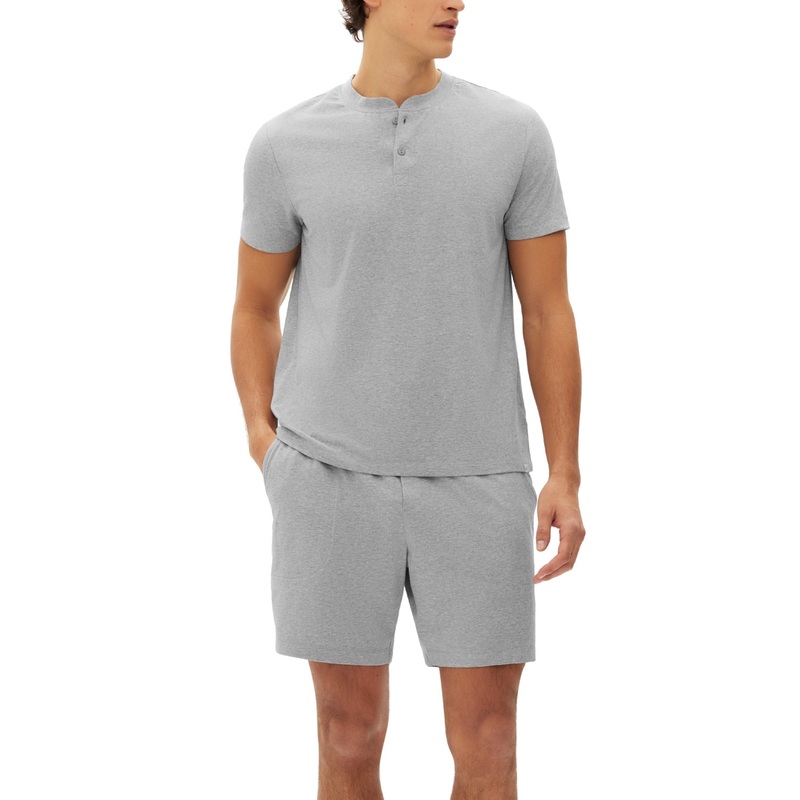 GAP Mens 2 Pc Sleepwear Pajama Set Henley T Shirt and Shorts Grey Small