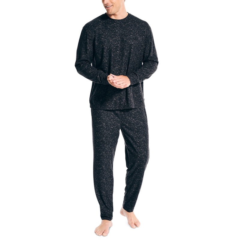 Nautica Mens 2 Pc Relaxed Fit Waffle Pajama Set Shirt Pants Charcoal Grey Large