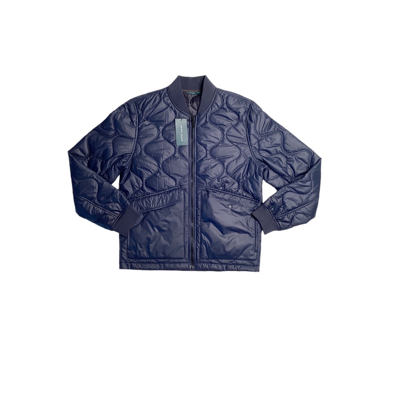Perry Ellis Mens Shadow Onion Quilted Full Zip Bomber Jacket Coat Blue Medium