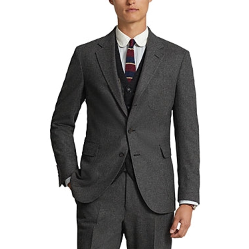 Polo Ralph Lauren Mens Flannel Wool Trim Fit Suit Jacket 42R Grey Sport Coat