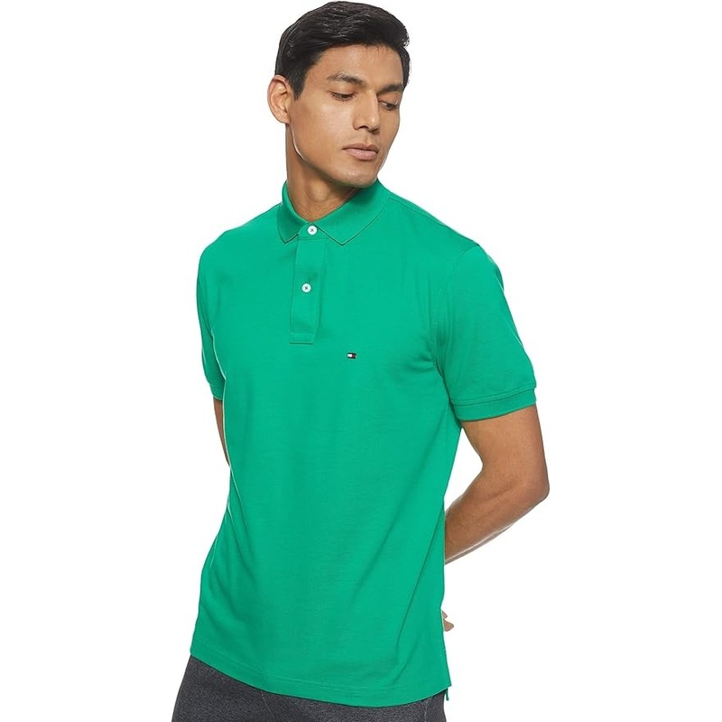 Tommy Hilfiger Men's Cotton Short Sleeve Polo Shirt Green Large
