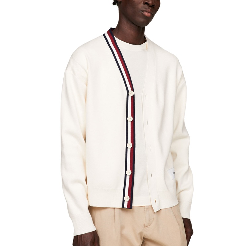 Tommy Hilfiger Men's Oversized Fit Signature Stripe Cardigan Sweater Blue Medium
