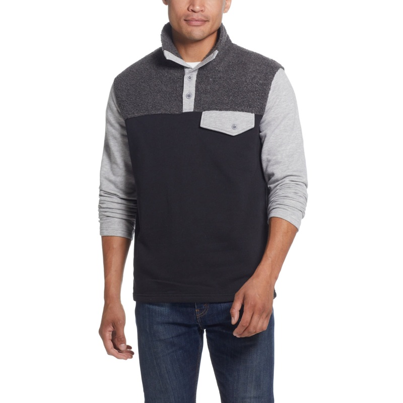 Weatherproof Vintage Men's Knit and Sherpa Mixed Pullover Sweatshirt Grey Large