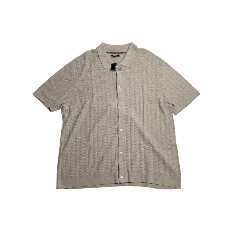 Alfani Men's Button Down Textured Short Sleeve Polo Shirt Beige 2XL