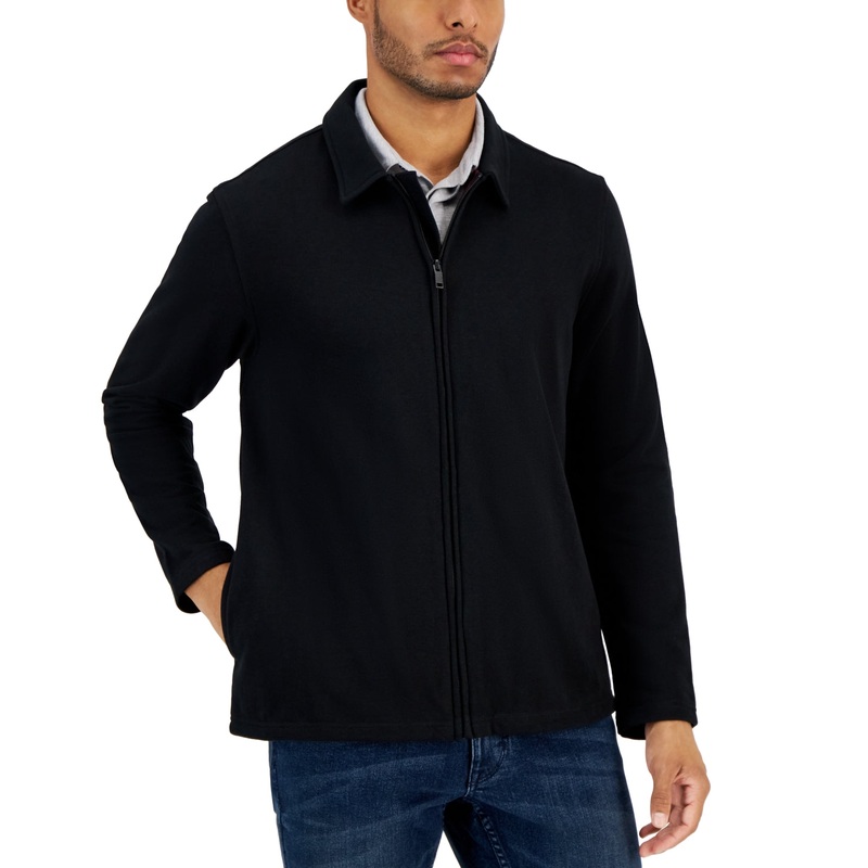 Alfani Mens Harrington French Terry Full Zip Jacket Deep Black 2XL
