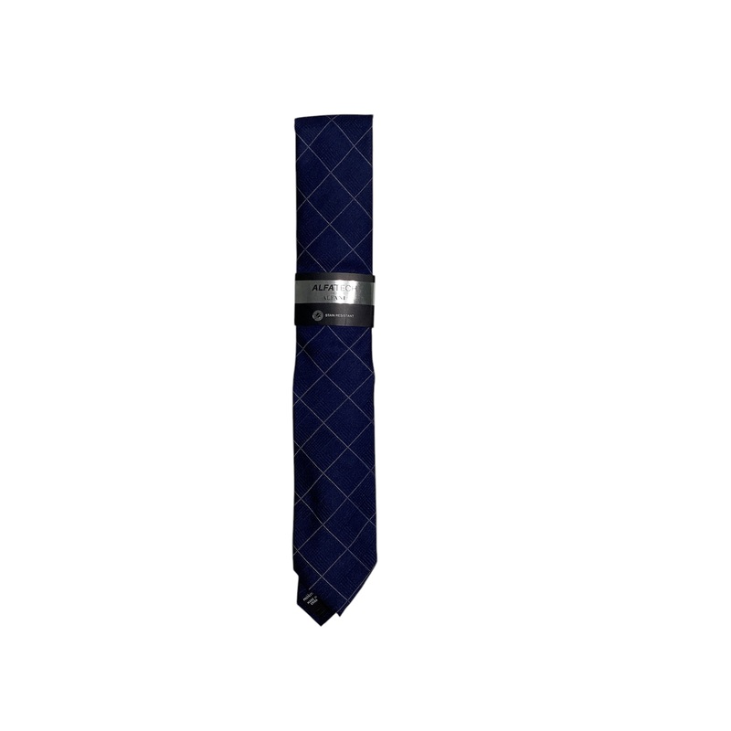Alfani Mens Necktie Gering Plaid Navy Blue Tie