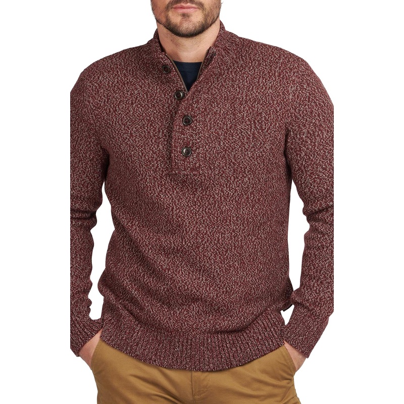 Barbour Mens Sid Regular Fit Half Zip Sweater Dark Red Large