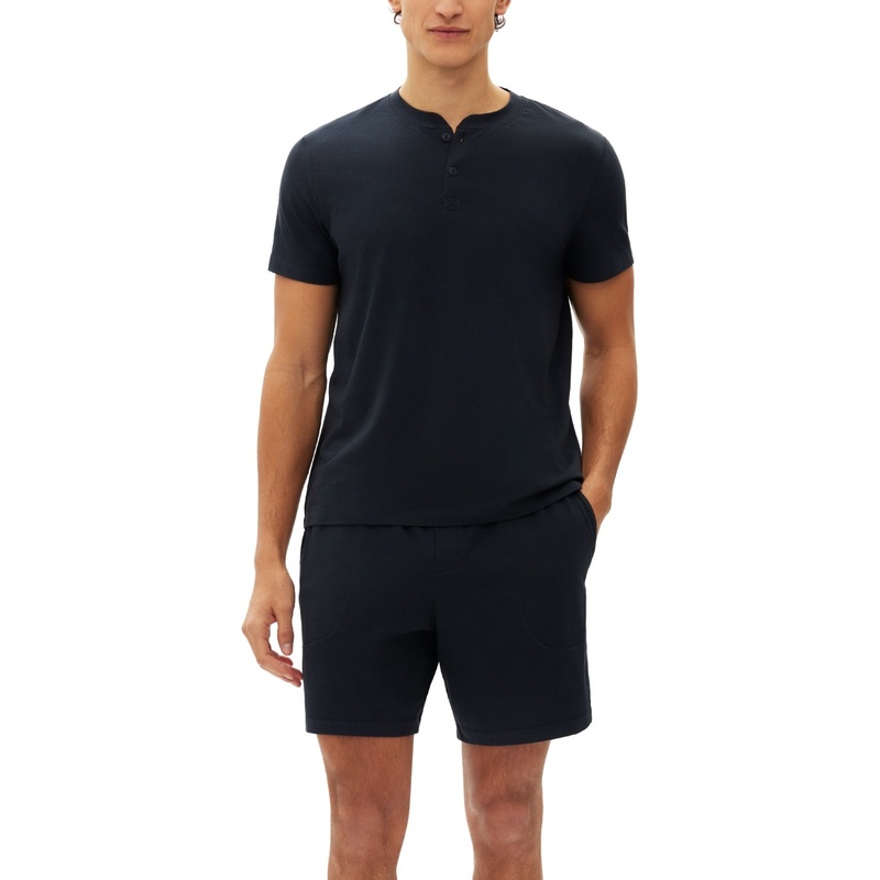 GAP Mens 2 Pc Sleepwear Pajamas Henley Shirt and Short Set Black Large