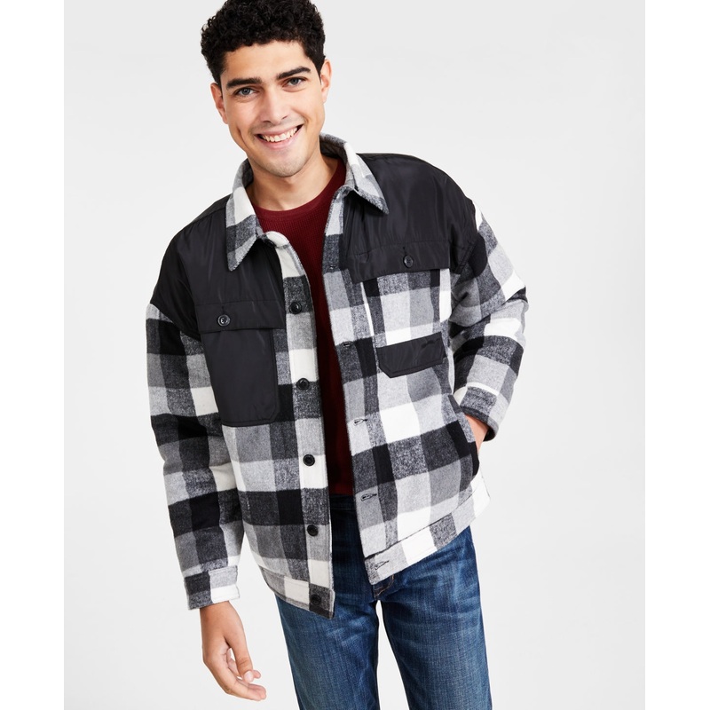 Native Youth Men's Relaxed Fit Colorblock Button Down Shirt Jacket Black Medium