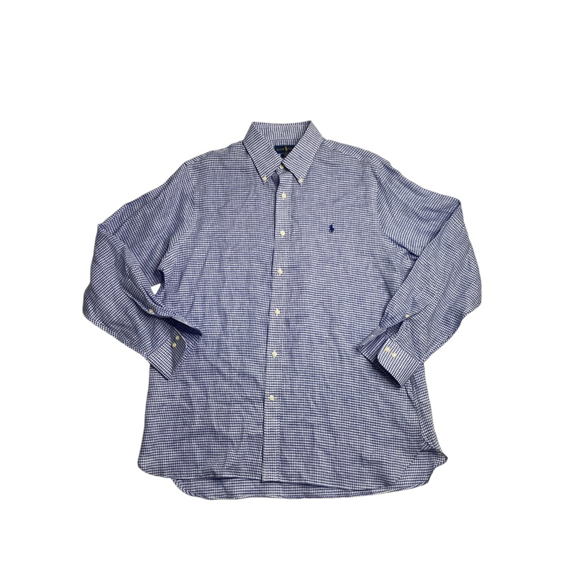 Polo Ralph Lauren Mens Classic Fit Linen Button Shirt Large Blue Check NO TAGS