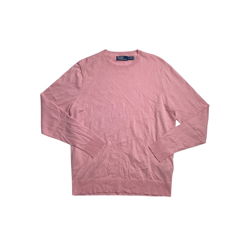 Polo Ralph Lauren Mens Pink Crewneck Light weight Cotton Sweater Large Pink
