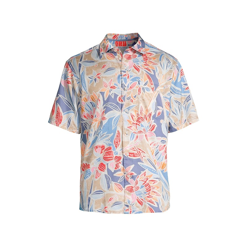 Tommy Bahama Mens Tortola Floral Short Sleeve Button Down Shirt Blue Medium
