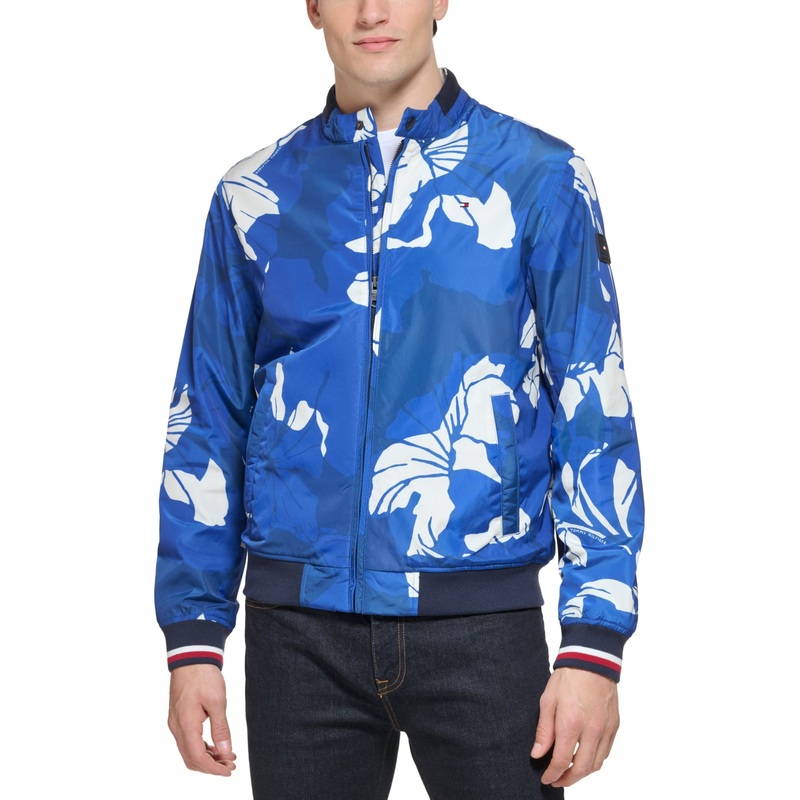 Tommy Hilfiger Men's Lightweight Spring Bomber Jacket Coat Medium Blue
