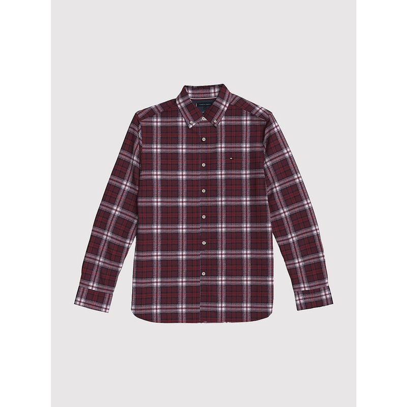 Tommy Hilfiger Regular Fit Brushed Plaid Button Down Shirt Red Small