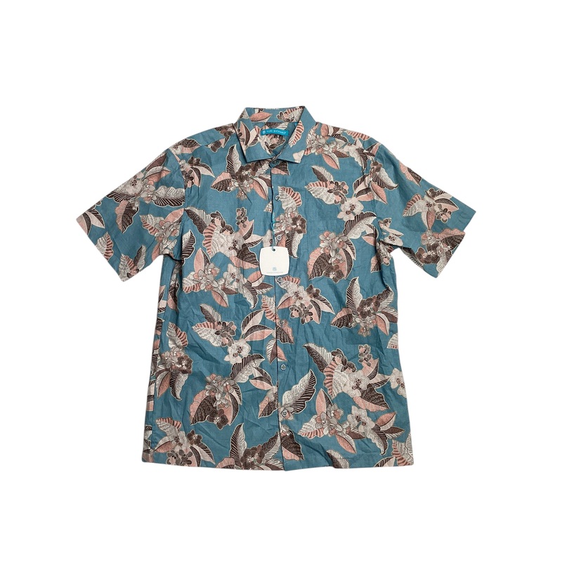Tori Richard Mens Tropical Hawaiian Shirt Medium Blue Pink Cotton