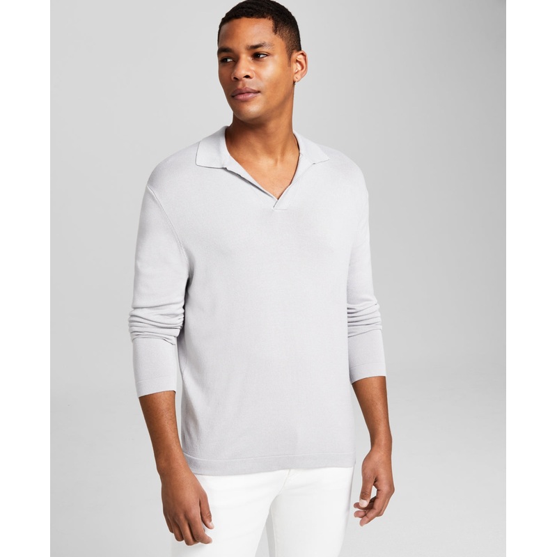 And Now This Men's Polo V Neck Sweater Lunar Rock LIght Grey Large