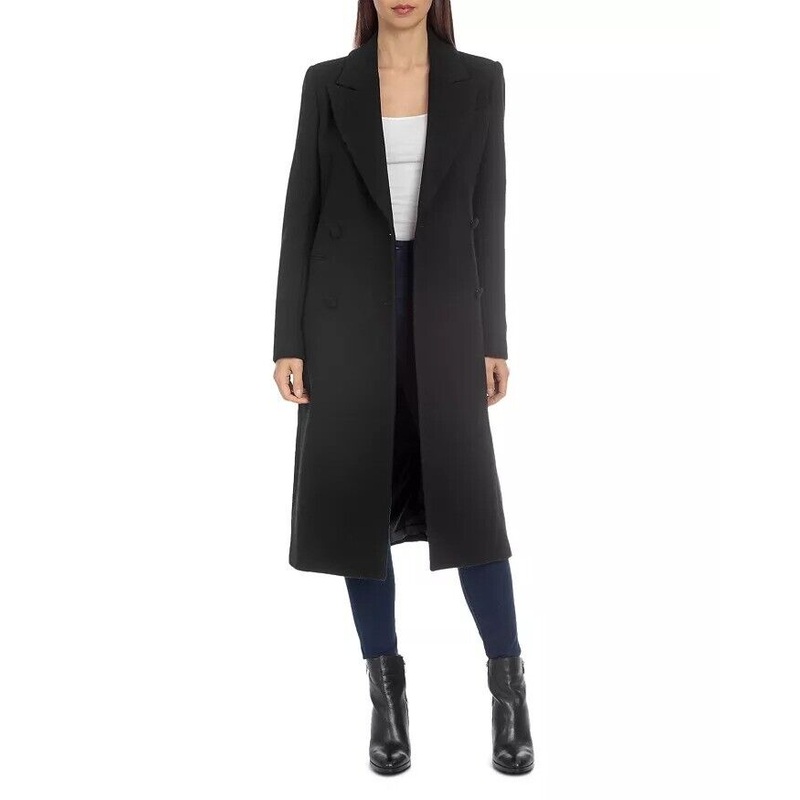 Avec Les Filles Womens Structured Peaked Lapel Coat XS Black Wool Long