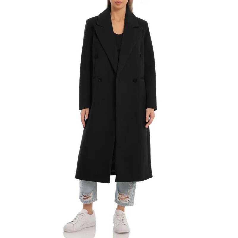 Avec Les Filles Womens Tailored Double Breasted Long Maxi Coat Black Size XS