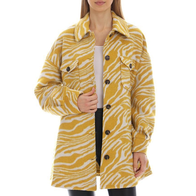 AVEC LES FILLES Womens Tiger-Print Shirt Jacket Small Yellow