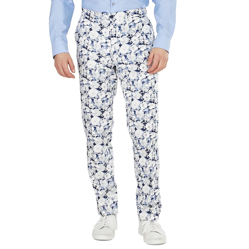 Bar III Men's Slim-Fit Floral Dress Pants 32 x 30 Blue