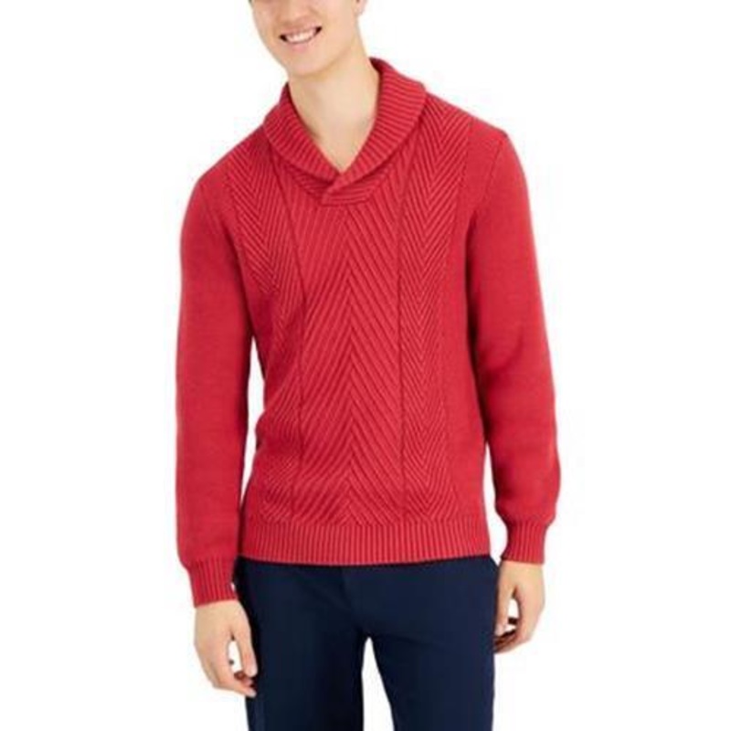 Club Room Mens Chunky Shawl Neck Sweater Karanda Red XL