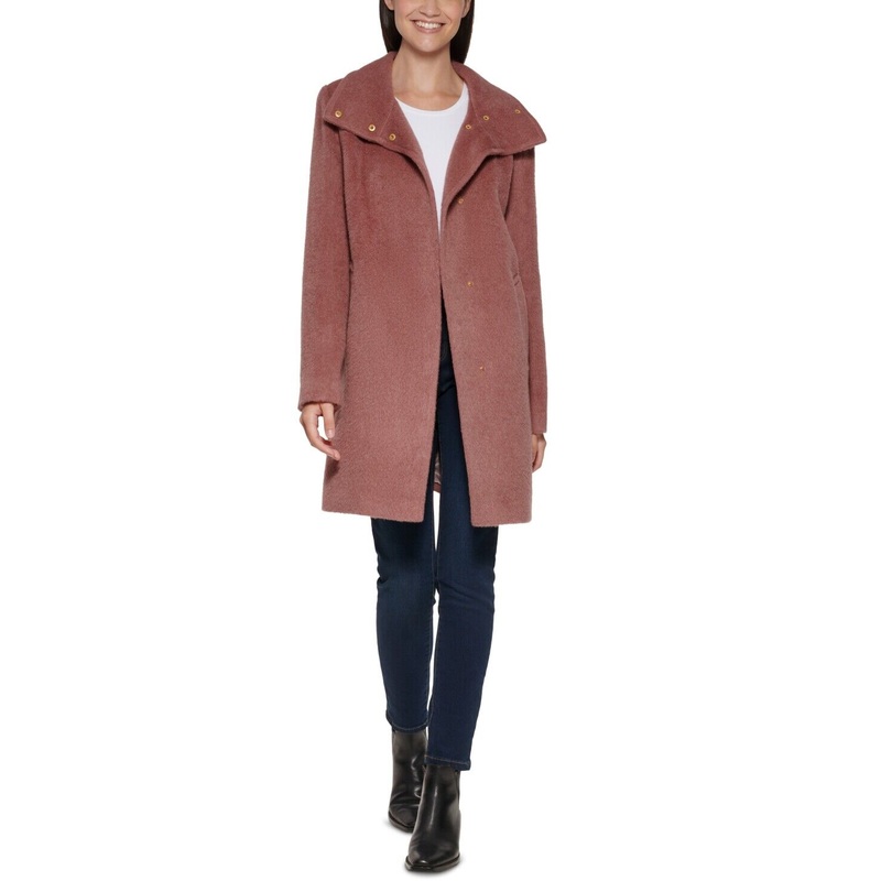 Cole Haan Women's Walker Coat Peony Pink Size 8 Wool Snap