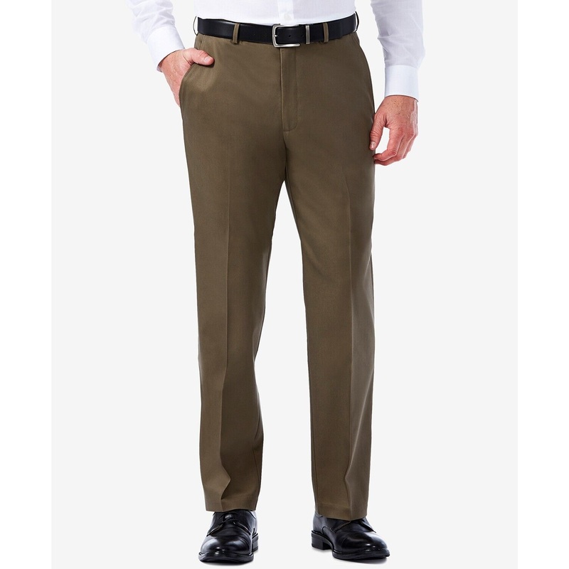 Haggar Mens NoIron Khaki Classic Fit Hidden Expandable Waist Pants 32 x 30 Toast