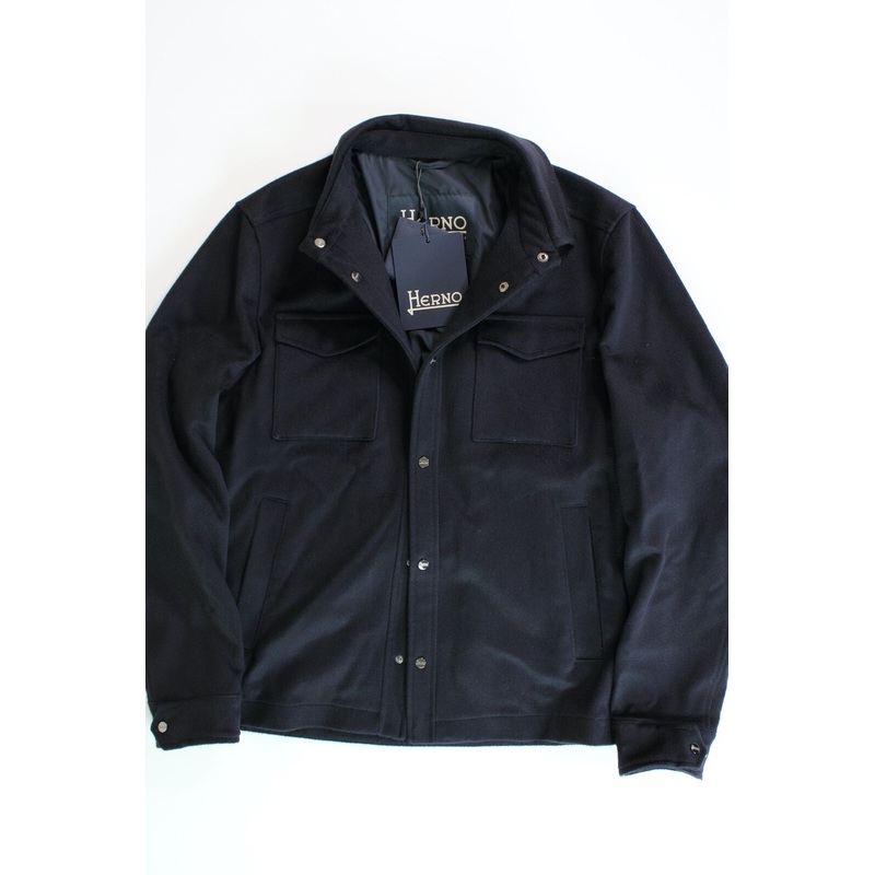 Herno Mens Wool & Cashmere Half-Lined Snap Jacket EU 56 US 46 Navy Blue Coat