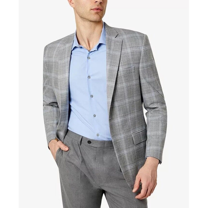 LAUREN RALPH LAUREN Men's UltraFlex Gray Plaid Sport Coat 43R