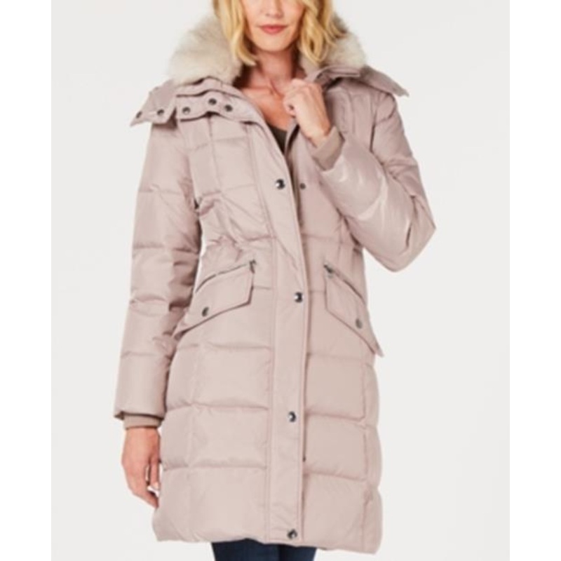 LONDON FOG Womens Hooded Faux-Fur Collar Puffer Coat XXL Down Rosewood Tan