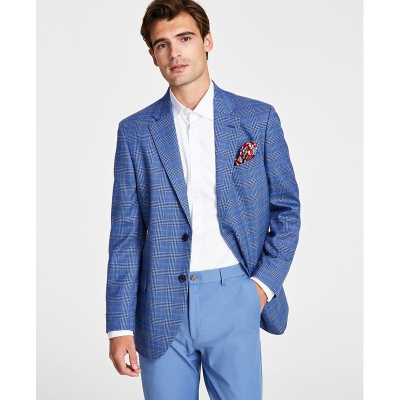 Nautica Men's Modern-Fit Plaid Sport Coat Blue 38R Blazer Two Button Blue