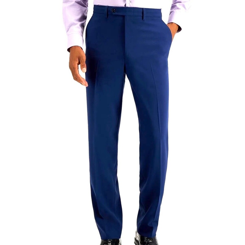Nautica Men's Suit Pants Only 45 x 32 Solid Blue Modern-Fit Bi-Stretch Flat Pant