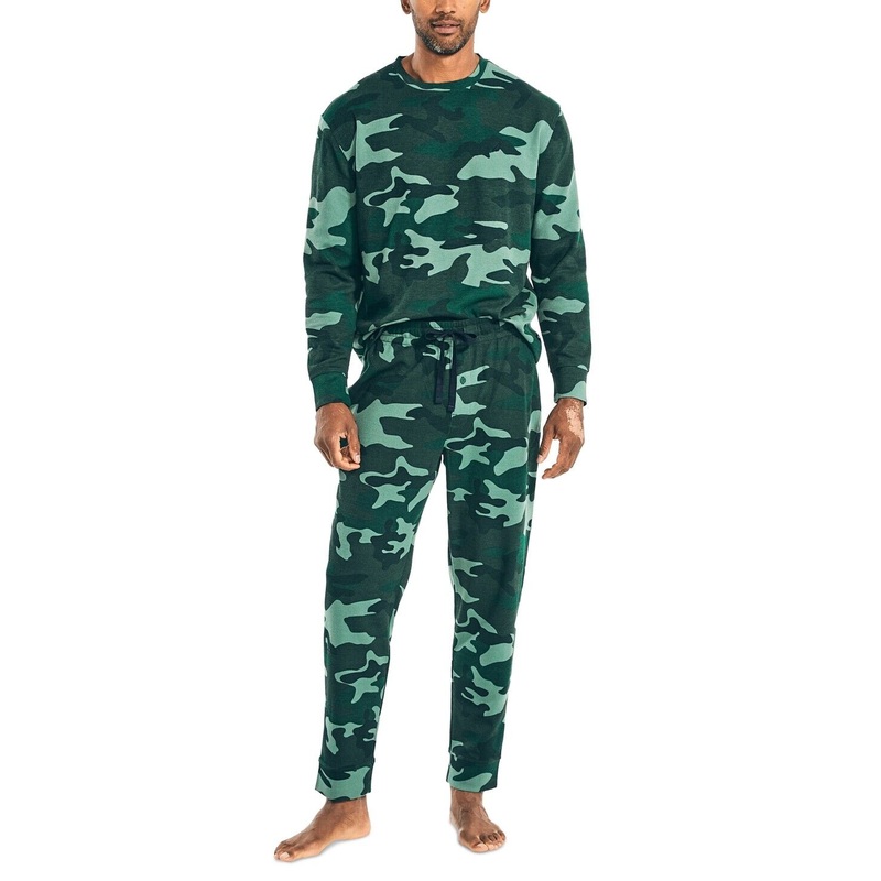 Nautica Mens Waffle Knit Pajama Pant Set Tidal Green Large