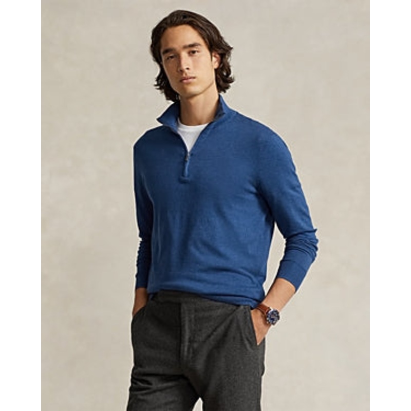 Polo Ralph Lauren Cotton Mens Regular Fit Quarter Zip Mock Neck Sweater Blue XXL