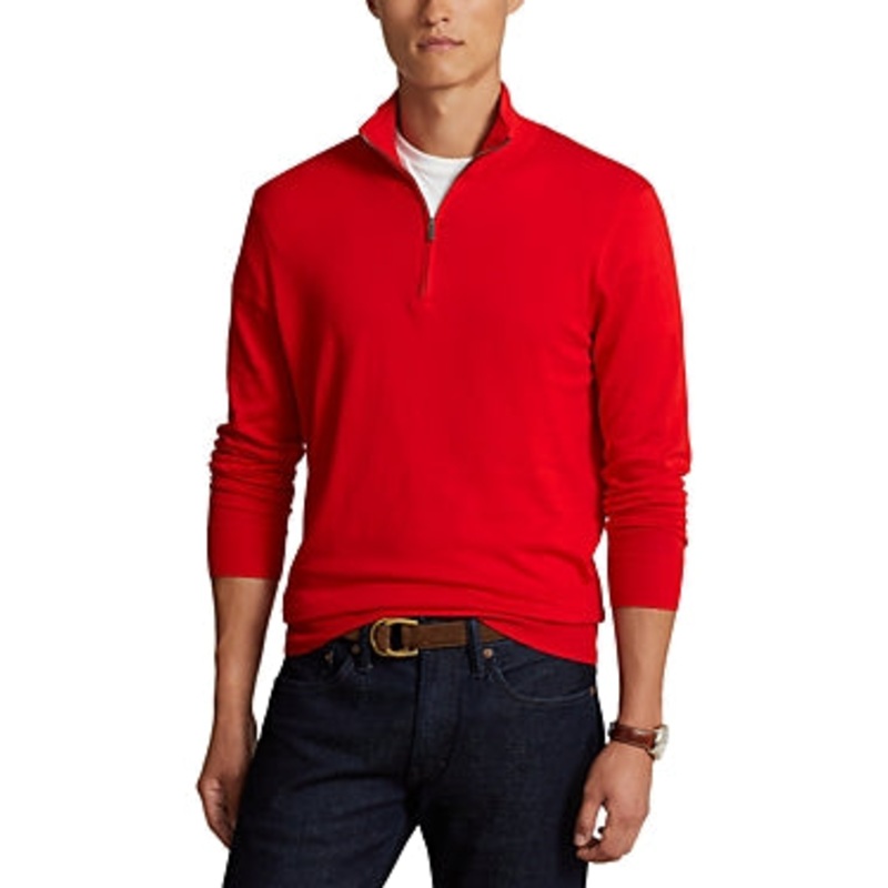 Polo Ralph Lauren Cotton Regular Fit Quarter Zip Mock Neck Sweater XL Red