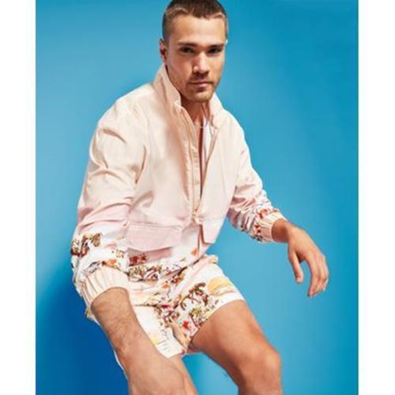 Royalty by Maluma Mens Relaxed Fit Printed Half Zip Jacket Island Pink Large