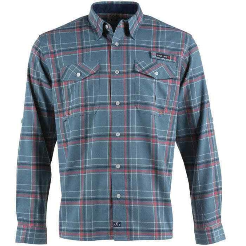 Salt Life Men's Flannel Plaid Button Down Shirt Coastal Blue Small