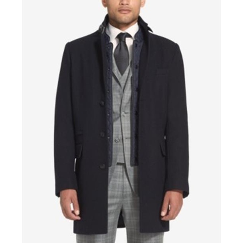 SEAN JOHN Men's Wool Coat with Bib Medium Navy Blue