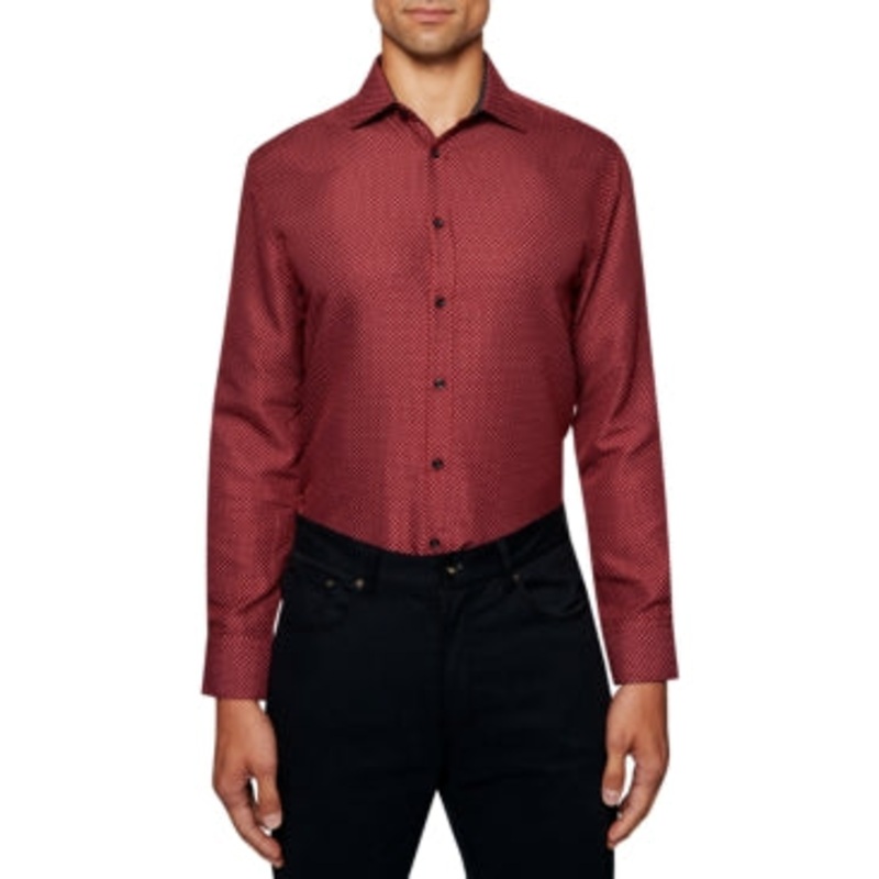 Society of Threads Men's Slim Fit Print Button Down Dress Shirt Red Medium