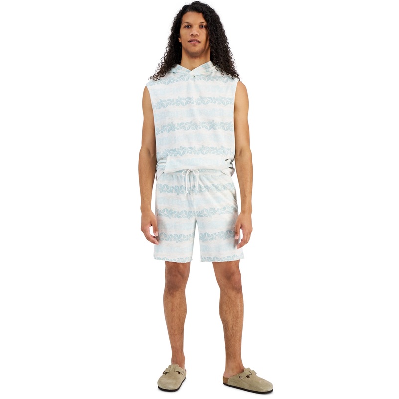 Sun + Stone Men's Andrew Botanical Stripe 8" Drawstring Shorts White Medium