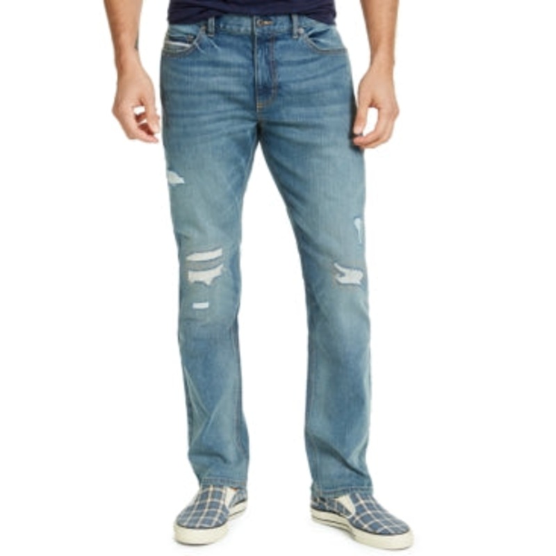 Sun Stone Men's Straight Fit Knickerbocker Jeans Blast Wash Blue 31 x 32