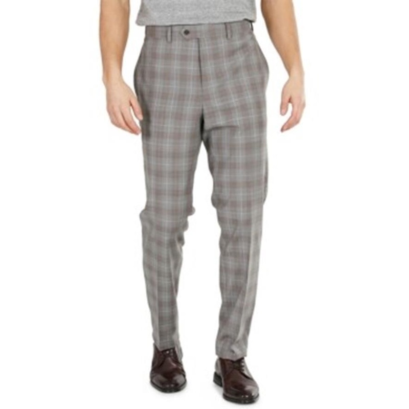 Tallia Men's Slim-Fit Plaid Dress Pants 38 X 30 Grey /  Rust Plaid