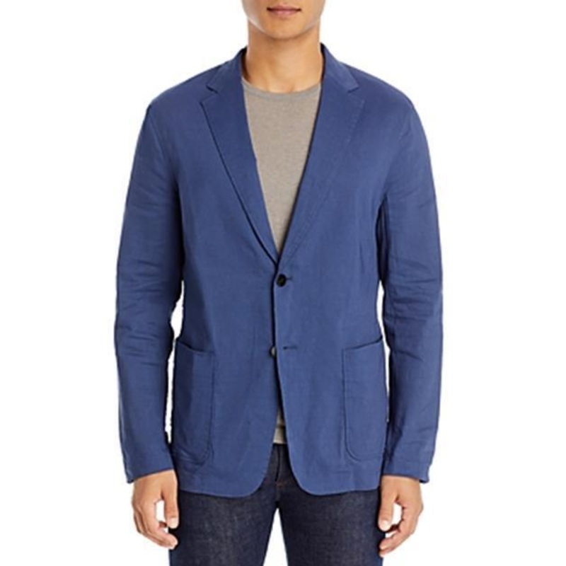 Theory Mens Linen Slim Fit Blazer Blue 40R Clinton Eco Crunch Stretch