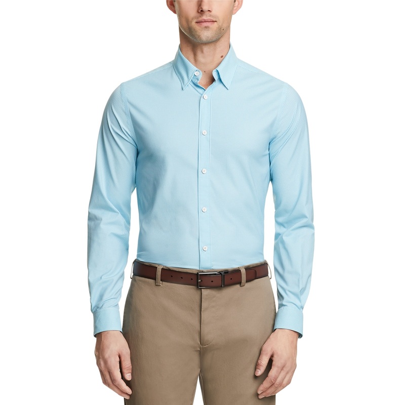 Tommy Hilfiger Men's No Tuck Slim Fit Button Down Dress Shirt Aqua Blue Large